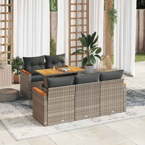 vidaXL Set sofás jardín y cojines 6 pzas ratán sintético acacia gris (1/5)