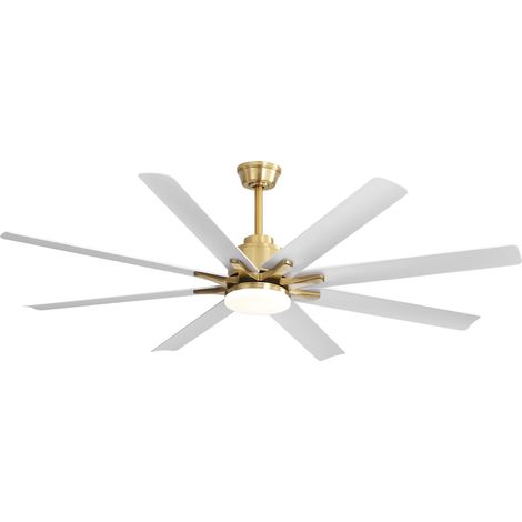 Ventiladores de techo con iluminación LED, mando a distancia, 8 aspas, reversible, silencioso, oro y blanco, en ABS (1/5)