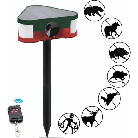 Solarbetriebenes Mäuseabwehrgerät, Ultraschall-Tierabwehrgerät, vertreibt Wildschweine und Mäuse, Fernbedienung mit Blinklicht, Alarmanzeige (1/5)