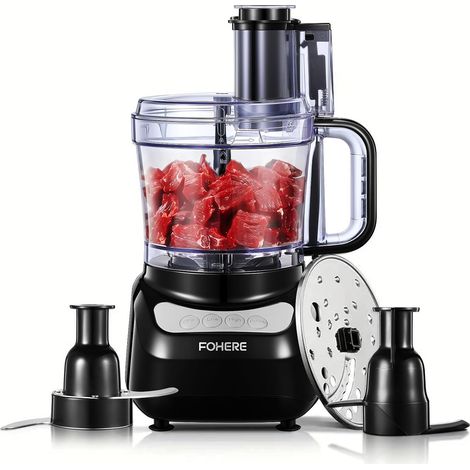 Robot de Cuisine 2,1 L, Double Goulotte d'Alimentation 2-en-1 Sans Prédécoupe, 2 Vitesses + Pulse, Lames en Acier Inoxydable, pour Hacher, Râper, Émincer, Mixer & Pétrir la Pâte (1/5)