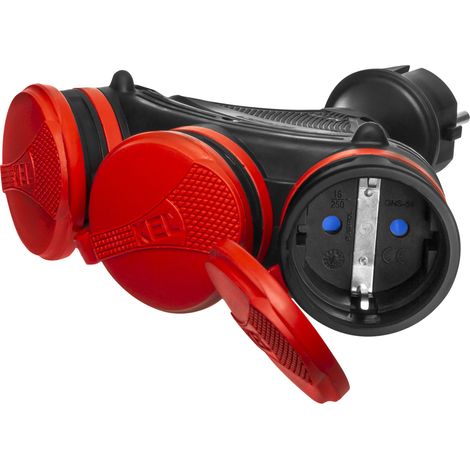 Répartiteur portable Schuko IP44 3X2P+Z 16A 250V noir et rouge (1/5)