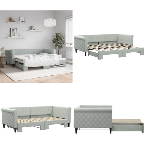 Tagesbett Ausziehbar Hellgrau 90x190 cm Samt - Schlafsofa - Sofa-Bett (1/5)