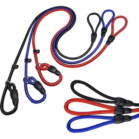 Guinzaglio per cani regolabile in 3 pezzi, in nylon con fodera in cotone ecologico, fibbia in plastica integrata, guinzaglio da addestramento, rosso, nero, blu, 0,8 x 1 (1/5)