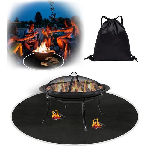 Runde feuerhemmende Matte, Feuerstellenmatte, 91 cm, hitzebeständige, flammhemmende Bodenschutzmatte mit reflektierenden Kanten für Grillen im Freien, Camping, Terrasse, Schwarz (1/5)