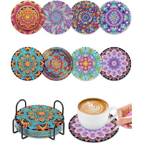 8er Set Diamond Painting Untersetzer mit Halter, DIY Mandala Bastelset