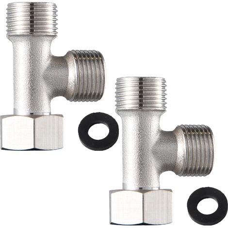 2PCS Valves Raccordement à 3 Voies en Cuivre WC 3/8", T-Raccord d’Eau avec Accessoires, Installation Facile Pour Réservoirs WC, Robinets de Douche, et Conduites d’Eau (1/5)