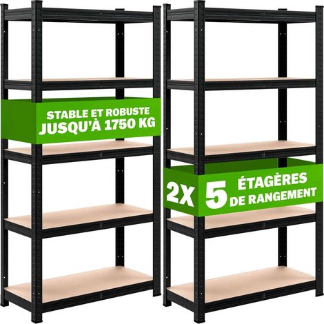 Lot de 2 Étagères Modulables à Charge Lourde Noire : 180 X 90 X 40 cm Robuste et Polyvalente, 875 kg (1/5)
