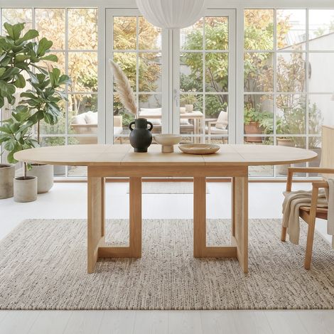 Table extensible 160x80 cm en MDF couleur chêne, gain de place pour salle à manger FloraGrace (1/5)