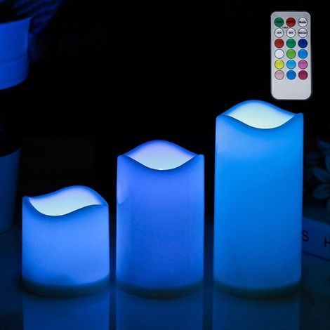 Set mit 3 flammenlosen LED-Kerzen mit Fernbedienung – Für den Innen- und Außenbereich geeignet – Farbwechsel (1/4)
