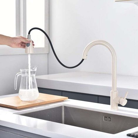 Robinet de Cuisine - Mitigeur Cuisine Rotatif à 360°avec Douchette Extensible, 3 Modes de Pulvérisation Robinet d'Évier en Acier Inoxydable (avoine) (1/4)