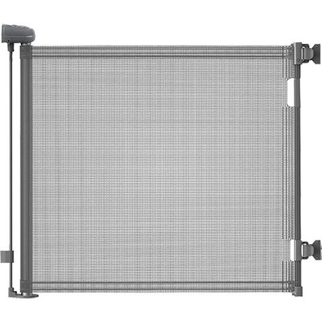 Barrera de seguridad extensible para niños y mascotas, de 1,8 m, de color gris, portátil y robusta, con tejido de malla ABS, para uso interior y exterior. (1/5)
