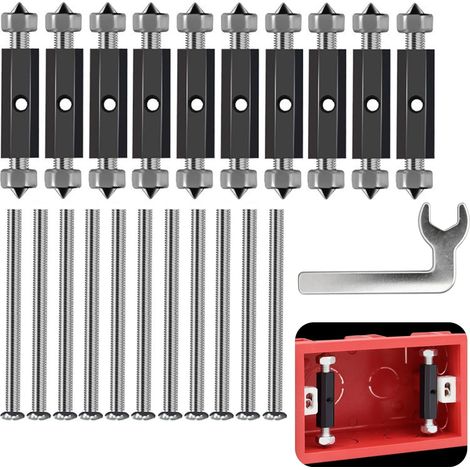 10 Ensembles de 118 Type de Réparation Boîte Électrique, avec Tiges de Support, Vis et Clé, Matériel en Acier à Faible Teneur en Carbone, Résistant à la Corrosion, 55-68 mm Ajustable (1/5)