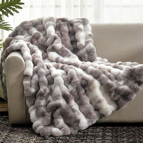 Couverture en fausse fourrure pour canapé - Confortable et douce - Chambre et salon - 130 x 160 cm - Kaki clair (1/5)