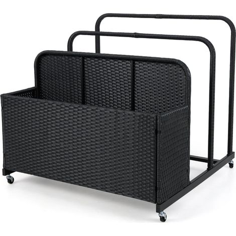 Chariot de rangement extérieur 100 x 100 x 94 cm avec 2 barres et panier spacieux design noir en rotin PE