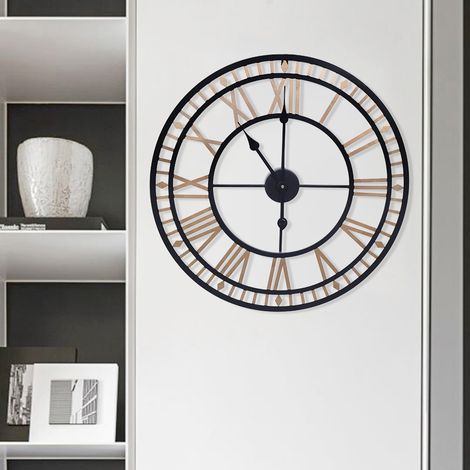 Horloge murale vintage dorée, mouvement à quartz, en métal, modèle XXL de 80 cm, horloge murale à aiguilles, pour le salon ou la chambre (1/5)