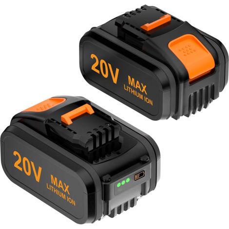 Lot de 2 batteries 20 V 5000 mAh compatibles avec les outils sans fil Worx 20 V – Batterie de rechange pour WA3551.1 WA3553 WA3641 – Convient pour tondeuse à gazon, tronçonneuse et perceuse de la (1/5)