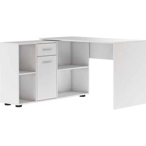 Bureau d'angle modulable blanc avec rangement Kalilo 120cm (1/5)