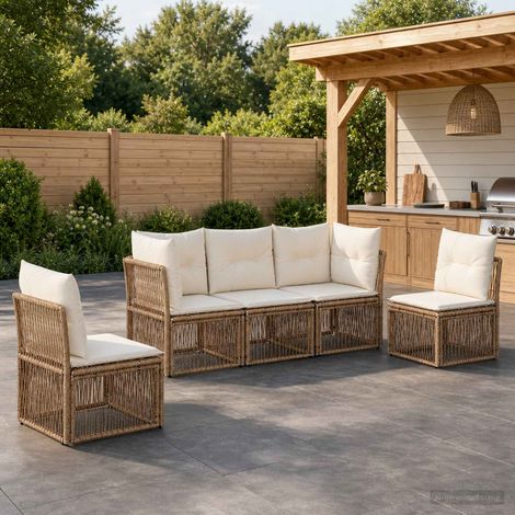 vidaXL Ensemble de canapé de jardin 5 pc Beige polyrotin (1/5)