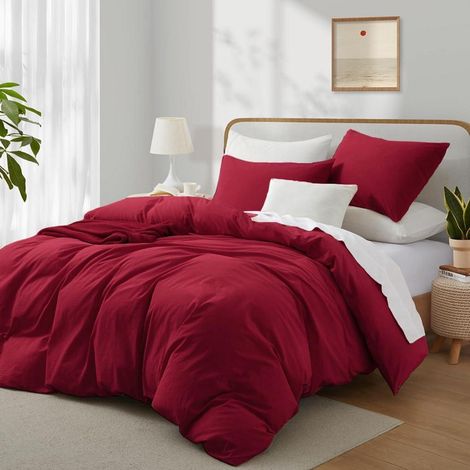 Bettwäsche-Set 155x220 cm Baumwolle Rot ÖKO-TEX 3-teilig mit Reißverschluss