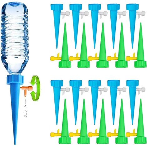 Bottiglia per irrigazione a goccia, 20 pezzi, sistema di irrigazione automatico, irrigatore automatico per piante, irrigazione a goccia, con valvole di regolazione, per interni ed esterni, casa e giar (1/5)