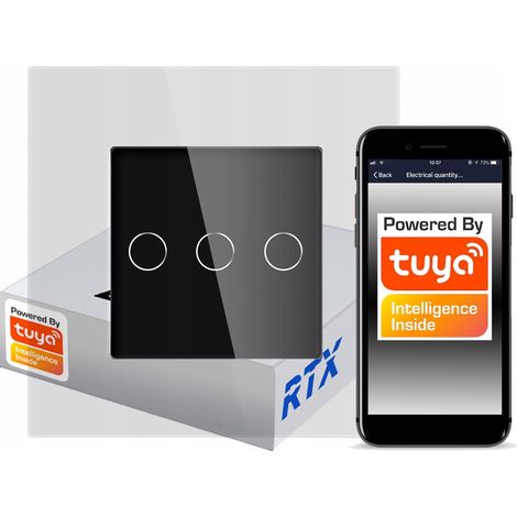 Interruptor táctil NEGRO de 3 circuitos ZigBee TUYA RTX SH (1/5)