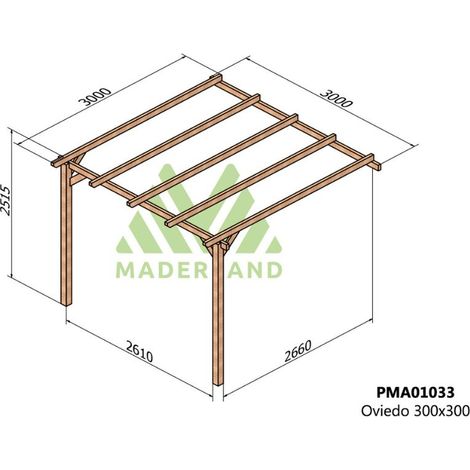 Pérgola de Madera Maciza Adosada Oviedo (Maderland) - 300 x 300 cm (1/3)