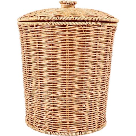 Corbeille à papier ronde en osier tressé avec couvercle (1/5)