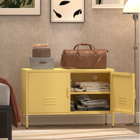 Mobile TV in metallo giallo 100 x 40 x 65 cm con ripiani regolabili HAVRYA (1/5)