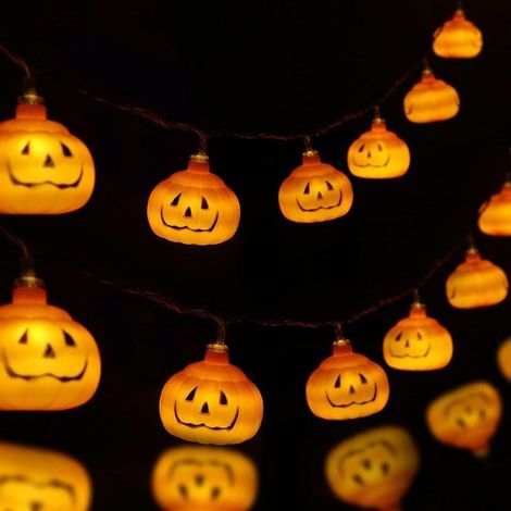 Guirlande Lumineuse Citrouille Halloween - 20 LED Jaune Chaud - Fonction Fixe et Clignotante - Alimentation Piles - Décoration Intérieure et Extérieure (1/5)