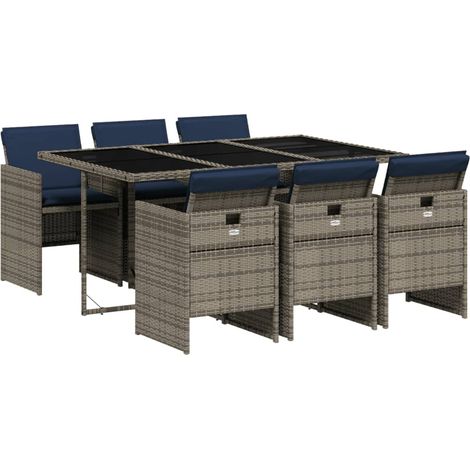 Maison Exclusive - 7-teiliges Garten-Ess-Set mit Kissen, grau, Po