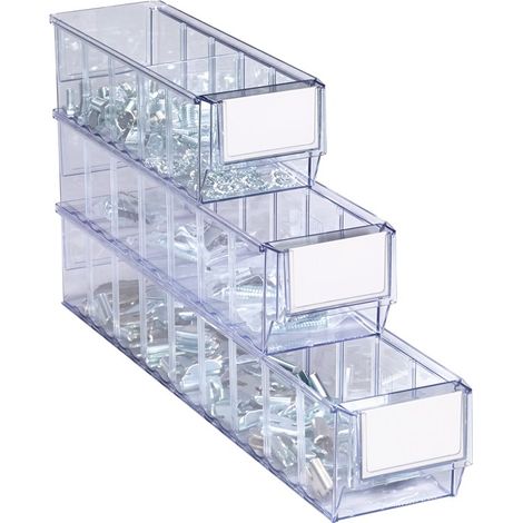 Lagerbox transparent L300xB91xH81mm gewellter Boden PS PROMAT (1/4)