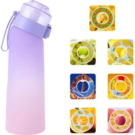 Gourde Sport,650ml Étanches Gourde Paille,Équipé de avec dosettes en 7 saveurs,Pods parfumés pour eau aromatique 0 sucre,pour gym,randonné (Violet dégradé) (1/4)