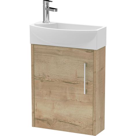 Winshill Contemporary 1 Door Right-Hand Wall Hung Cloakroom Vanity Unit with Basin, Light Oak, 440mm