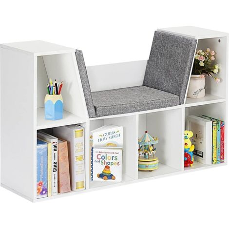 Mobile 3 in 1 per Bambini: Libreria, Scaffale e Panca con 6 Vani Porta Giochi e Libri, per 3+ Anni (1/5)