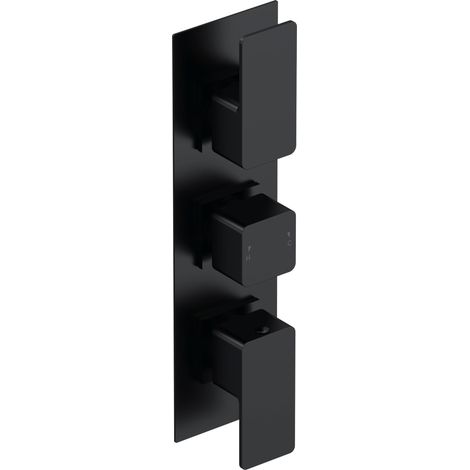 Swinscoe Contemporary Concealed Square Triple Thermostatic Shower Valve with Diverter, 300mm Solid Brass - Matt Black by Balterley
