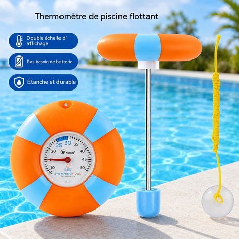 Thermomètre flottant pour eau – Taille standard – Boîtier en plastique – Sans accessoires – Étanche, flotte, mesures précises – Pour piscines, bassins à poissons et spas (1/5)