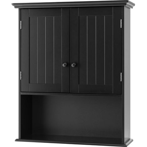 Armoire murale de salle de bain 60 x 20 x 70,5 cm avec étagères réglables et grand rangement style épuré en MDF noir