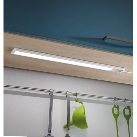 EGLO LED Unterbauleuchte Repilado, Unterschrankleuchte Küche aus Kunststoff in Weiß und Silber, Küchenlampe mit Wippschalter, Küchenunterbauleuchte neutralweiß, L 60 cm (1/4)