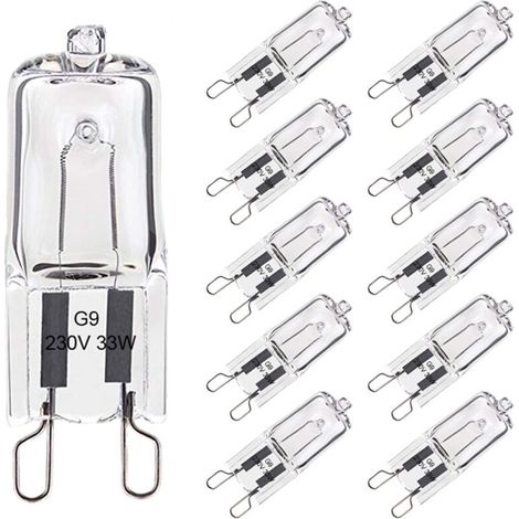 Set mit 10 G9-Glühbirnen, 33 W, warmweiß, Halogen G9 für Ofentoleranz von 300 °C, G9-Glühbirnen in Kapselform, 420 lm, 230 V