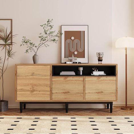 meuble rangement buffet salon bois 160 x 35 x 76 cm OKMYHOME (1/5)