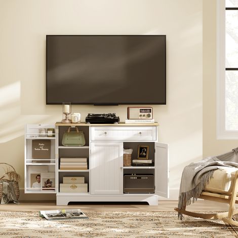 Credenza da cucina, mobile contenitore con 3 ante, cassetto, ripiani interni e ripiano regolabile, 105x40x83 cm, bianco