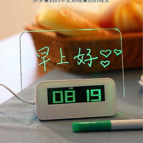 Réveil à affichage fluorescent LED avec capteur de luminosité, réveil intelligent, idéal pour les étudiants paresseux, réveil musical, Type A - lumière verte+ (1/5)