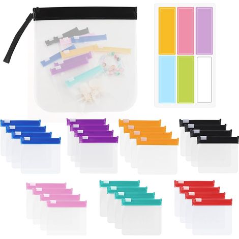 28 Sachets Refermables Mini Zip avec Étiquettes Couleur et Poche de Rangement 7,6 x 7 cm Sachets pour Pilules Multicolores, Sacs Plastiques Transparents avec Glissière Zip (1/5)