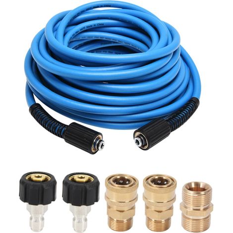Tuyau Nettoyeur Haute Pression 1/4" 3600PSI - Tuyau Haute Pression 15M avec Raccord Rapide 5 Pièces(M22 x 3/8") pour Laveuse à Pression​, Bleu