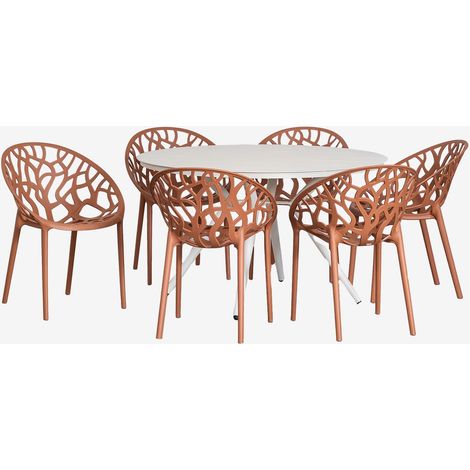 Sklum – Ensemble table ronde Ø125 cm en aluminium – 6 chaises empilables en polypropylène – Résistant aux intempéries – Design contemporain
