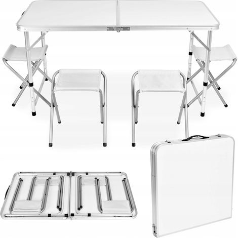 Set da campeggio Tramp con tavolo e 4 sedie, bianco (1/2)