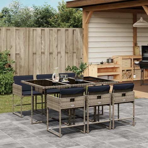 7-teiliges Garten-Ess-Set mit Kissen, grau, Polyrattan