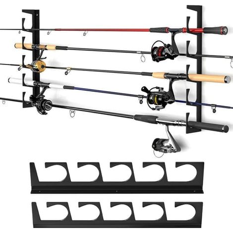 Lot de 2 supports muraux horizontaux pour cannes à pêche - multifonctionnels - peut contenir 6 cannes - noir - fer - 2 cm x 1 cm x 2 cm - noir - 2 cm - 1 cm (1/5)