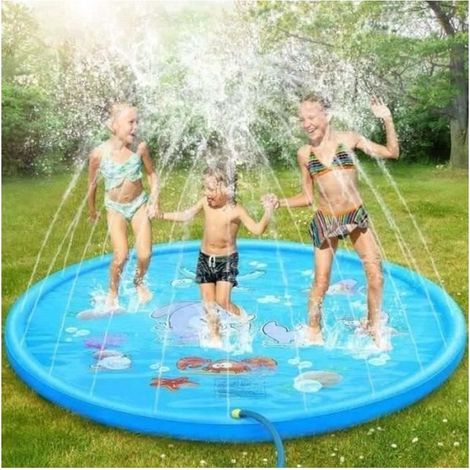 Tapis Enfant de Jet d'eau, 170cm Tapis de Pulvérisation d'eau Eau Piscine, PVC Durable Gonflable Jeux et Jouets de Plein Air D'été (1/4)