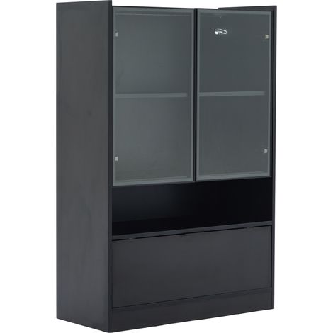 Vitrine LED noire mate avec portes en verre trempé 120 x 80 x 35 cm HOMVRA (1/5)
